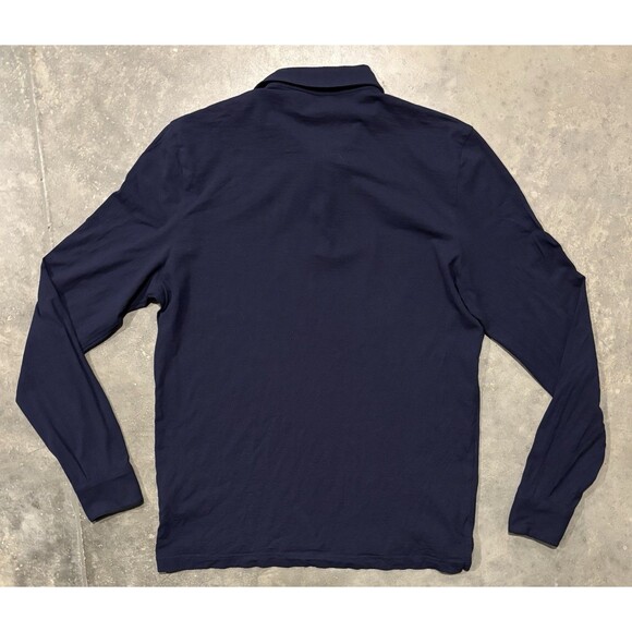 Suitsupply Polo Long Sleeve Shirt Cotton Blend Navy Blue Mens Large Slim Stretch - Picture 2 of 6
